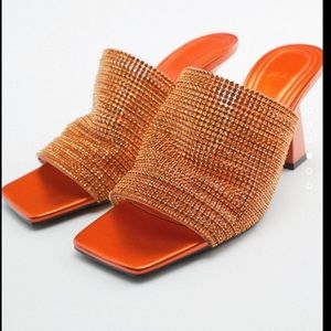 Zara RHINESTONE HIGH HEEL SANDALS size 8